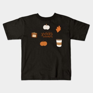 fall illustration pack with pumpkins, coffee, and leaves for autumn Kids T-Shirt